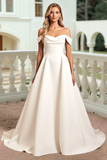 Ivory Cold Shoulder A Line Long Wedding Dress
