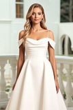 Ivory Cold Shoulder A Line Long Wedding Dress