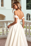 Ivory Cold Shoulder A Line Long Wedding Dress