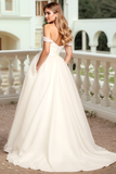 Simple A Line Off The Shoulder Ivory Long Wedding Dress