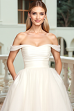 Simple A Line Off The Shoulder Ivory Long Wedding Dress