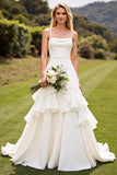 Ivory A Line Ruffled Spaghetti Straps Wedding Dress