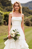 Ivory A Line Ruffled Spaghetti Straps Wedding Dress