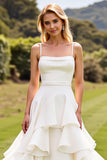 Ivory A Line Ruffled Spaghetti Straps Wedding Dress
