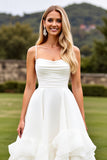 Ivory Ruffled A Line Long Wedding Dress