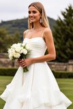 Ivory Ruffled A Line Long Wedding Dress
