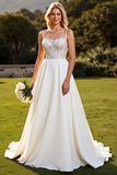 Lace A Line Ivory Wedding Dress with Backless