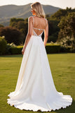 Lace A Line Ivory Wedding Dress with Backless