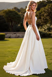 Lace A Line Ivory Wedding Dress with Backless