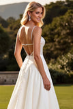 Lace A Line Ivory Wedding Dress with Backless