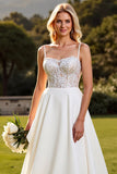 Lace A Line Ivory Wedding Dress with Backless
