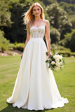 Lace Ivory Chiffon A Line Long Wedding Dress
