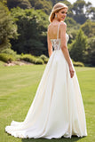 Lace Ivory Chiffon A Line Long Wedding Dress