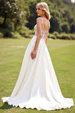 Lace Ivory Chiffon A Line Long Wedding Dress