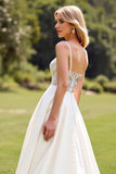 Lace Ivory Chiffon A Line Long Wedding Dress