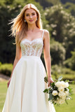 Lace Ivory Chiffon A Line Long Wedding Dress