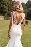 Mermaid Ivory V Neck Wedding Dress With Lace