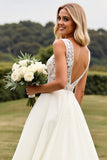 Ivory V Neck A Line Lace Wedding Dress With Slit