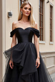 Asymmetrical Black Off The Shoulder A Line Wedding Dress