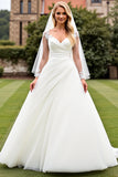 Ivory Appliques A Line Wedding Dress with Long Sleeves