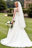 Ivory Appliques A Line Wedding Dress with Long Sleeves
