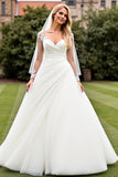 Ivory Appliques A Line Wedding Dress with Long Sleeves