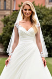 Ivory Appliques A Line Wedding Dress with Long Sleeves