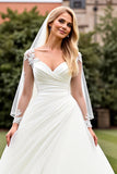 Ivory Appliques A Line Wedding Dress with Long Sleeves