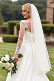 Ivory Appliques A Line Wedding Dress with Long Sleeves