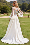 Lace Ivory A Line Appliques Wedding Dress with Long Sleeves