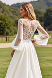 Lace Ivory A Line Appliques Wedding Dress with Long Sleeves