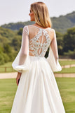 Lace Ivory A Line Appliques Wedding Dress with Long Sleeves