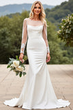 Ivory Lace Appliques Mermaid Wedding Dress with Long Sleeves