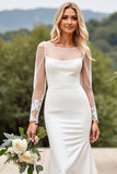 Ivory Lace Appliques Mermaid Wedding Dress with Long Sleeves