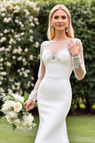 Ivory Lace Appliques Mermaid Wedding Dress with Long Sleeves
