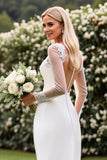 Ivory Lace Appliques Mermaid Wedding Dress with Long Sleeves