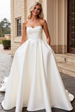 Ivory Strapless A Line Pleated Wedding Dress