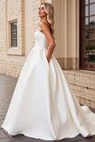 Ivory Strapless A Line Pleated Wedding Dress