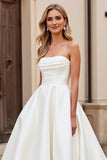 Ivory Strapless A Line Pleated Wedding Dress