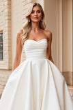 Ivory Strapless A Line Pleated Wedding Dress