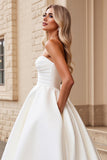Ivory Strapless A Line Pleated Wedding Dress