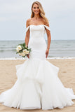 Off The Shoulder Ivory Ruffled Mermaid Wedding Dress