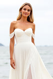 Ivory A Line Off The Shoulder Long Wedding Dress With Slit
