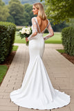 Long Sleeves Bodycon Square Neck Ivory Wedding Dress With Lace