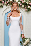 Long Sleeves Bodycon Square Neck Ivory Wedding Dress With Lace