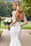Long Sleeves Bodycon Square Neck Ivory Wedding Dress With Lace