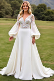 Ivory Long Sleeves A Line Lace Wedding Dress