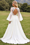 Ivory Long Sleeves A Line Lace Wedding Dress