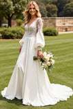 Ivory Long Sleeves A Line Lace Wedding Dress