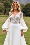 Ivory Long Sleeves A Line Lace Wedding Dress